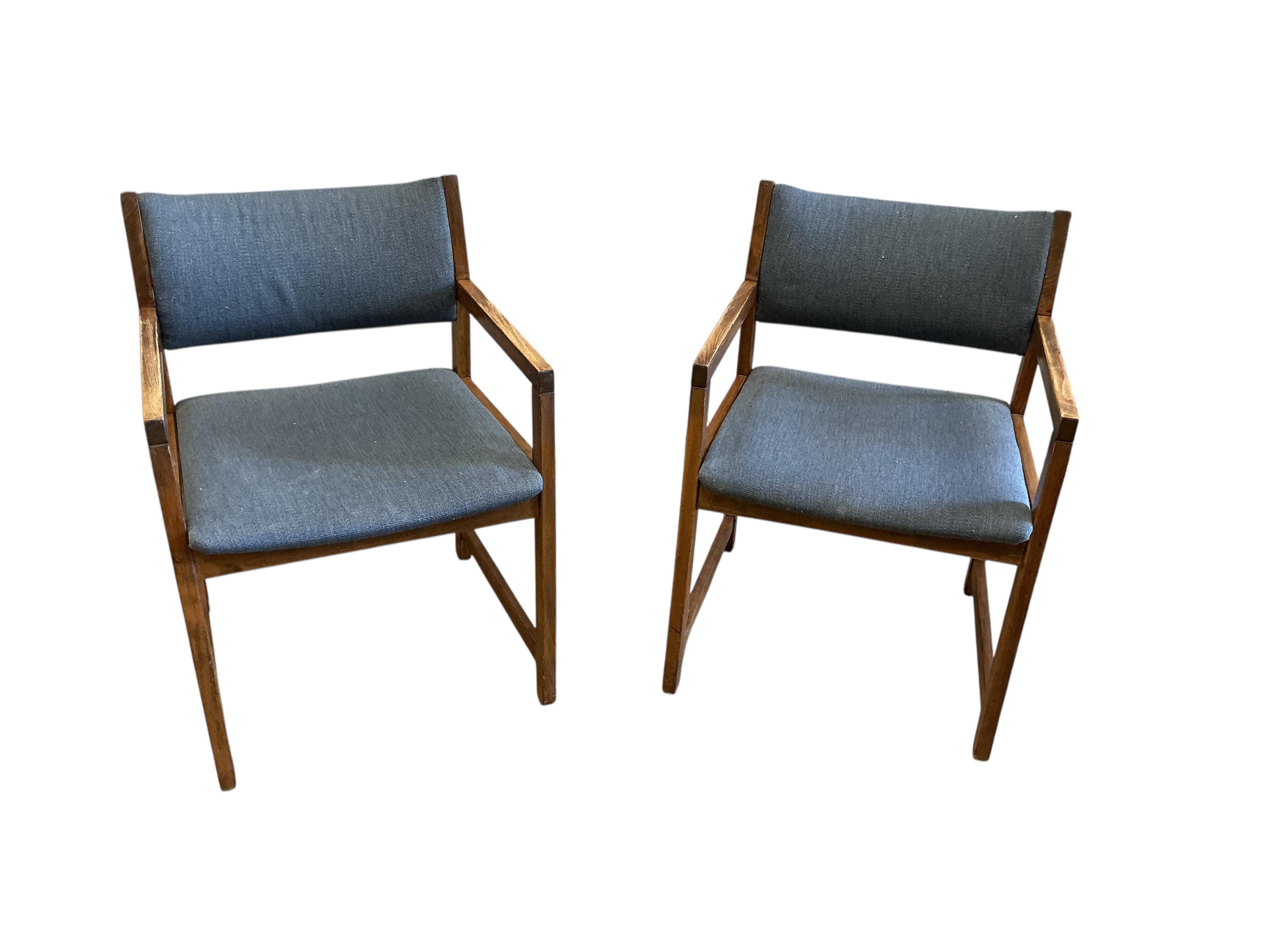 A set of six mid century Danish Slagelse Mobelvaerk beech elbow chairs, width 54cm, depth 44cm, height 80cm